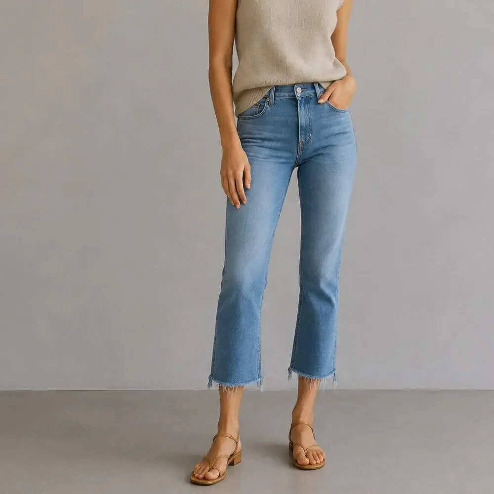 Mother Insider Crop Step Fray Jeans Womens 27 Out of the Blue Denim Bootcut